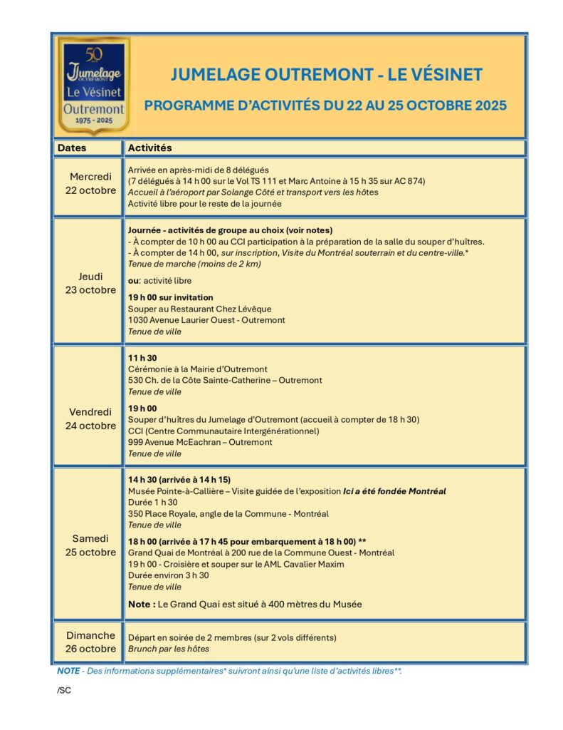 50e ANNIVERSAIRE Programme d'activités